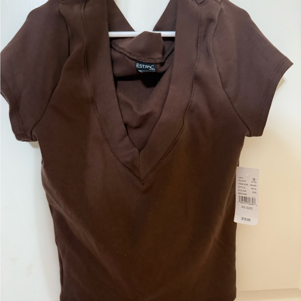 PacSun Deep Brown V-Neck Short Sleeve Top